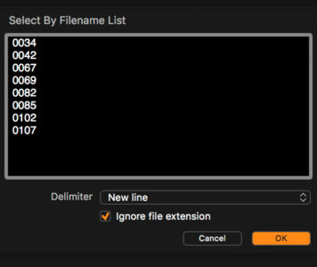 Select by filename list