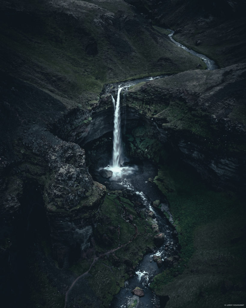 Dark waterfall in Iceland