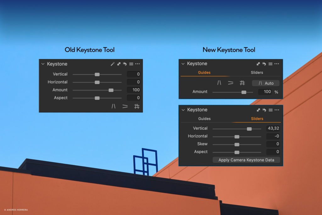 The new keystone tool is split into two panels for easier editing