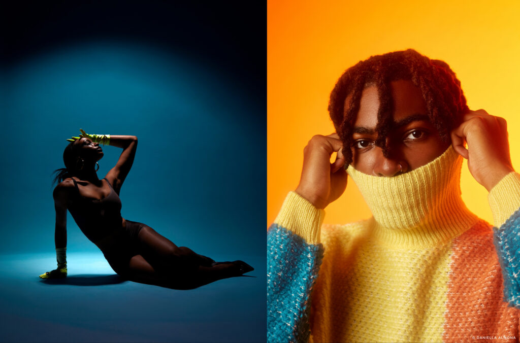 Fashion and portrait photographer Daniella Alomna plays with warm blues and golden orange to complement the skin of her subjects. Photos edited in Capture One Pro 23