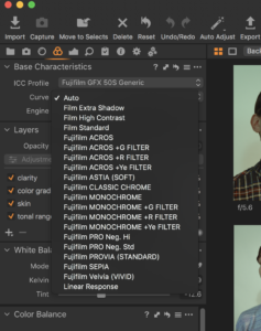 Capture One RAW photo editor studio workflow blogpost Kristina Varaksina software interface showing Base Characteristic tool