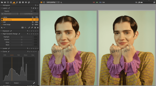 Capture One RAW photo editor studio workflow blogpost Kristina Varaksina software interface showing before and after example of color grading tool